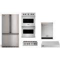 Viking 5-Piece Package36 Counter-Depth French-Door Refrigerator and 36 Gas Rangetop and 30 Double Electric Wall Oven and 24 Integrated Dishwasher and 36 Wall Mount Range Hood - RVFFR336SS