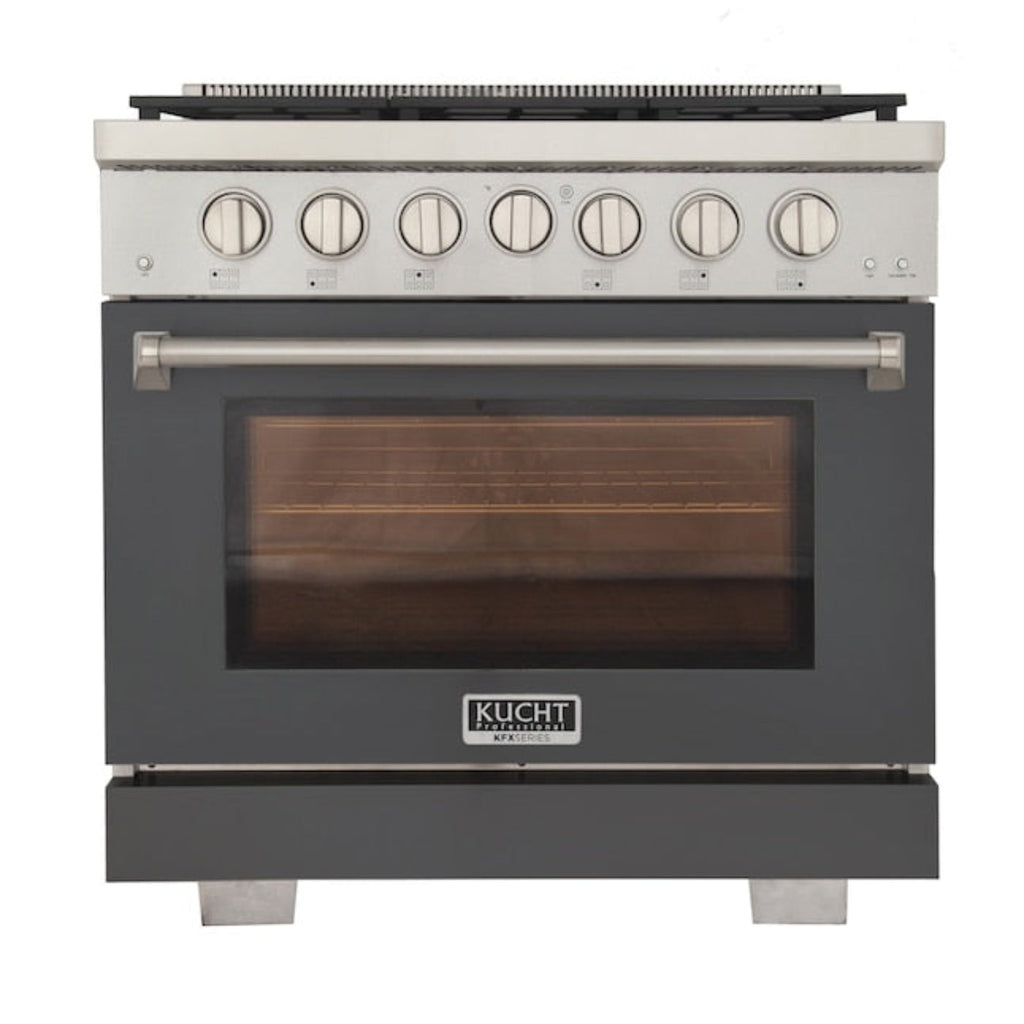 Kucht Professional 36" 5.2 cu. ft. Propane Gas Range in Cement Gray with True Simmer Burners, KFX3600X/LP-GY - KFX3600X/LP-GY