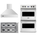 Viking 3-Piece Package 36 Inch Professional 5 Series Gas Cooktop and 30 Inch Double Electric Wall Oven and 36 Inch Wall Mount Range Hood - VGSU53616BSS