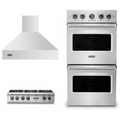 Viking 3-Piece Package 36 Inch Gas Rangetop and 27 Inch Double Convection Electric Wall Ove and 36 Inch Wall Mount Range Hoo - VDOE527SS