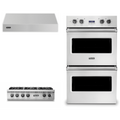 Viking 3-Piece Package 36 Inch Gas Rangetop and 30 Inch Built-In Double Electric Wall Ove and 36 Inch Wall Mount Range Hoo - VRT5366BSS