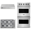 Viking 3-Piece Package 36 Inch Professional 5 Series Gas Cooktop and 27 Inch Double Convection Electric Wall Ove and 36 Inch Wall Mount Range Hoo - VDOE527SS