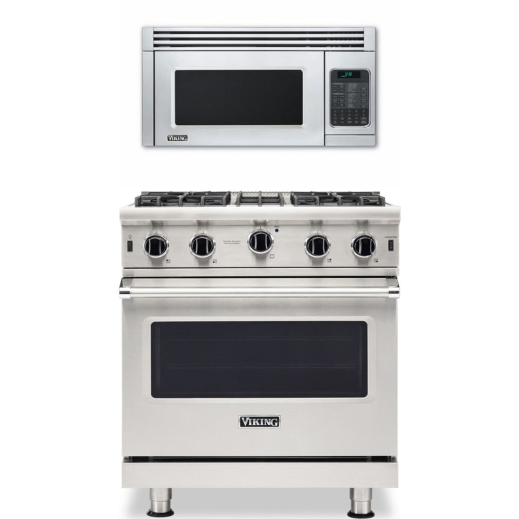 Viking 2-Piece Package 30 Inch Freestanding Professional Gas Range and 30 Inch Convection Microwave Hood - VGIC53024BSSLP