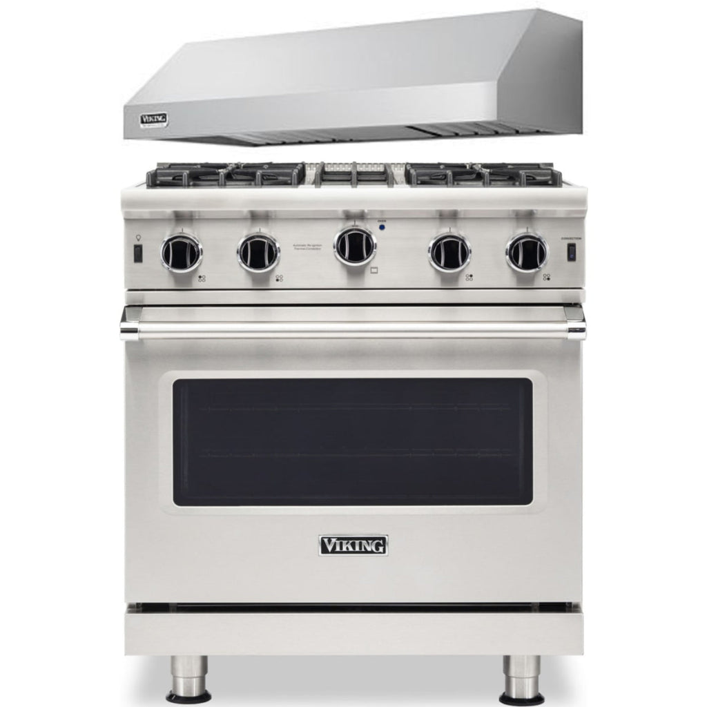 Viking 2-Piece Package 30 Inch Freestanding Professional Gas Range and 30 Inch Pro-Style Wall Mount Range Hood - VGIC53024BSSLP