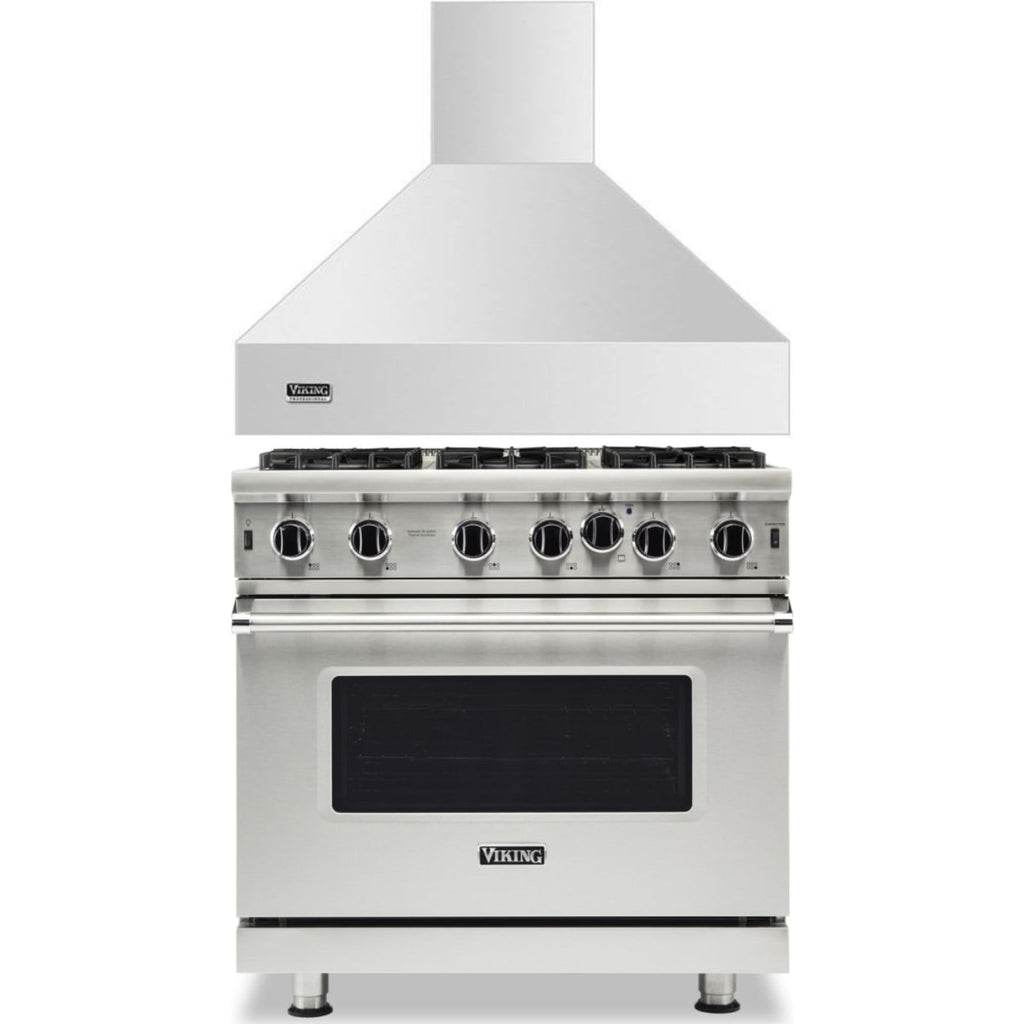 Viking 2-Piece Package 36 Inch Freestanding Professional Gas Range and 36 Inch Wall Mount Range Hood - VGIC53626BSS