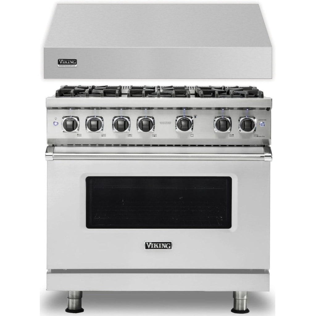 Klein Tools -Piece Package 36 Inch Freestanding Professional Gas Range and 36 Inch Wall Mount Range Hood - VGR5366BSS