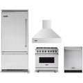 Viking 4-Piece Package 36 Inch Built-In Bottom Mount Refrigerator and 36 Inch Freestanding Dual Fuel Range and 36 Inch Wall Mount Range Hood and 24 Inch Fully Integrated Dishwasher - VCBB5364LSS