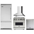 Viking 4-Piece Package 36 Inch Built-In Bottom Mount Refrigerator and 36 Inch Freestanding Professional Gas Range and 24 Inch Fully Integrated Dishwasher and 36 Inch Wall Mount Range Hood - VDWU524SS