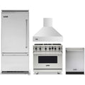 Viking 4-Piece Package 36 Inch Built-In Bottom Mount Refrigerator and 36 Inch Freestanding Professional Gas Range and 24 Inch Fully Integrated Dishwasher and 36 Inch Wall Mount Range Hood - VCBB5364LSS