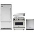 Viking 4-Piece Package 36 Inch Built-In Bottom Mount Refrigerator and 36 Inch Freestanding Professional Gas Range and 24 Inch Fully Integrated Dishwasher and 36 Inch Pro-Style Wall Mount Range Hood - VCBB5364LSS