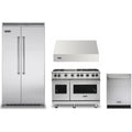 Viking 4-Piece Package 42 Inch Counter Depth Built-In Side by Side Refrigerator and 48 Inch Freestanding Professional Gas Range and 24 Inch Fully Integrated Dishwasher and 48 Inch Wall Mount Range Hood - VCSB5424SS