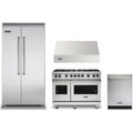 Viking 4-Piece Package 42 Inch Counter Depth Built-In Side by Side Refrigerator and 48 Inch Freestanding Professional Gas Range and 24 Inch Fully Integrated Dishwasher and 48 Inch Wall Mount Range Hood - VCSB5424SS
