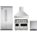 Viking 4-Piece Package 42 Inch Counter Depth Built-In Side by Side Refrigerator and 48 Inch Freestanding Professional Gas Range and 24 Inch Fully Integrated Dishwasher and 48 Inch Wall Mount Range Hood - VCSB5424SS