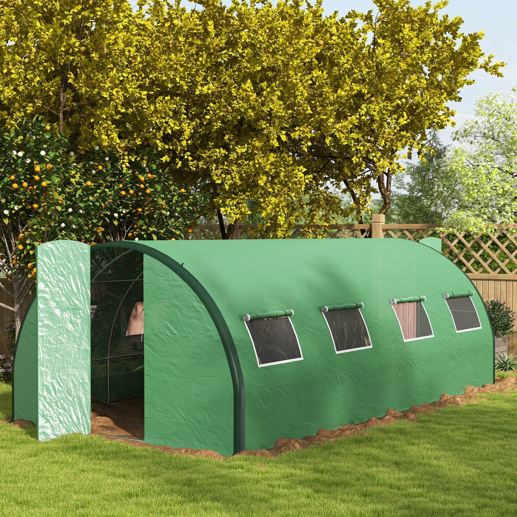 Outsunny 20' x 10' x 6.6'  Walk-in Tunnel Greenhouse with Reinforced Structure, 2 Doors, 8 Windows, Green - 84H-033V00GN
