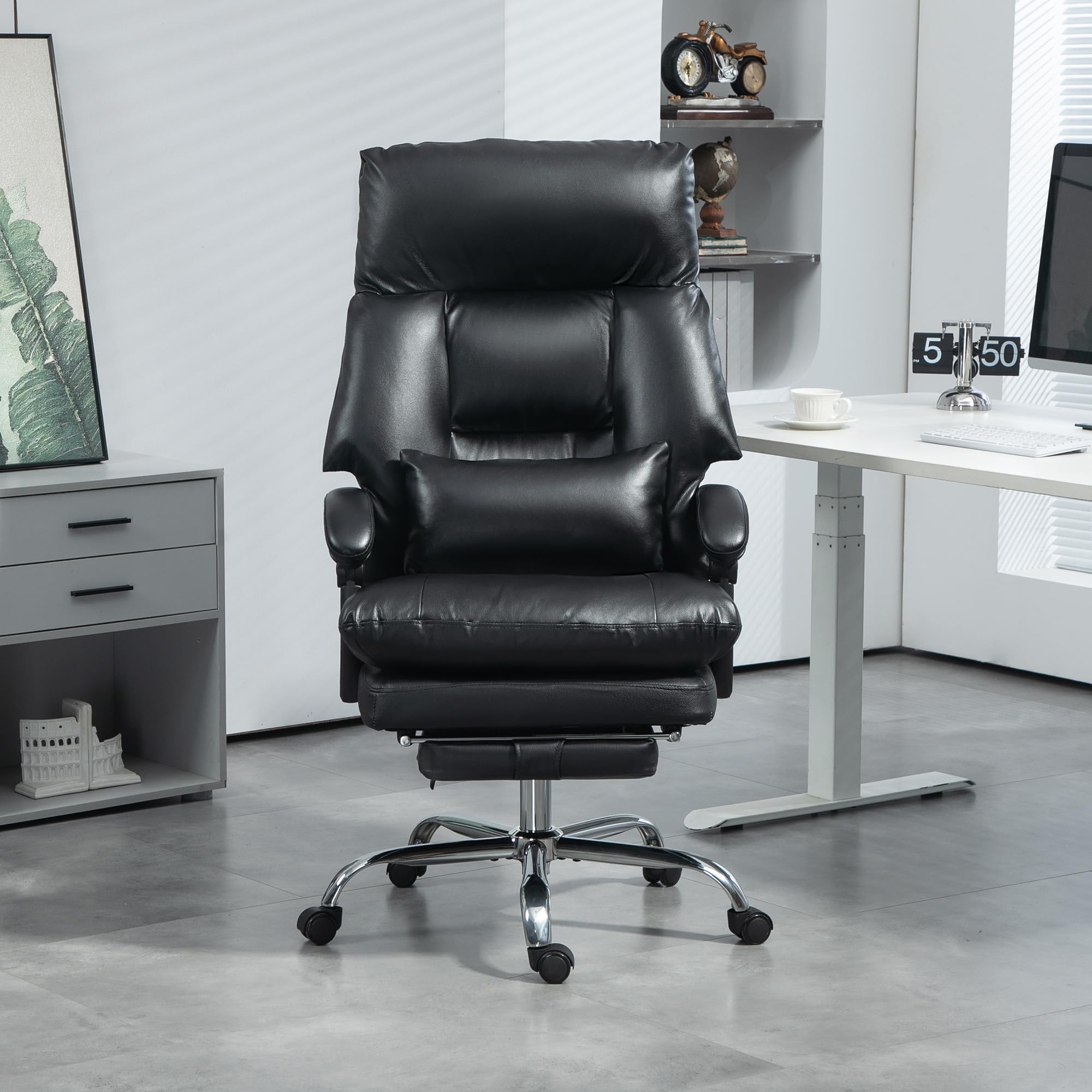 HomCom Overstuffed Executive Office Chair, High Back, Reclining PU Leather, Foot Rest - B0DPPLWH67
