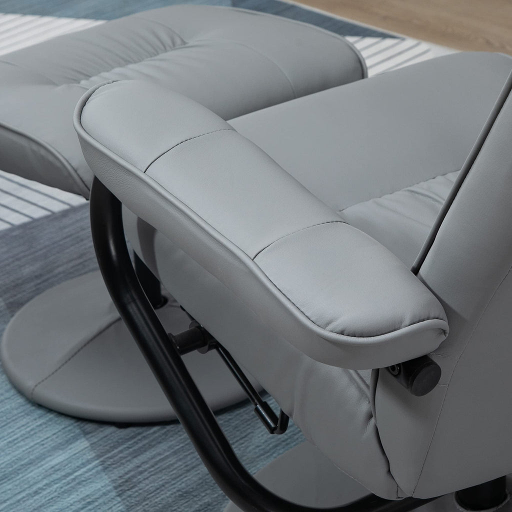 HomCom Massaging Faux Leather Recliner Chair and Ottoman Set, Swivel Vibration - B0C73RSQRK
