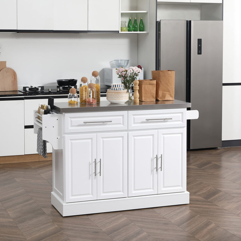 HomCom Rolling Kitchen Island with Storage, Portable Kitchen Cart with Stainless Steel Top - B072NZ5T92