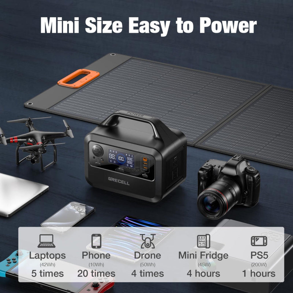 GRECELL Portable Power Station 300W with 80W Solar Panel - DYCNX0015AGE-US+DYZDB0014AGE