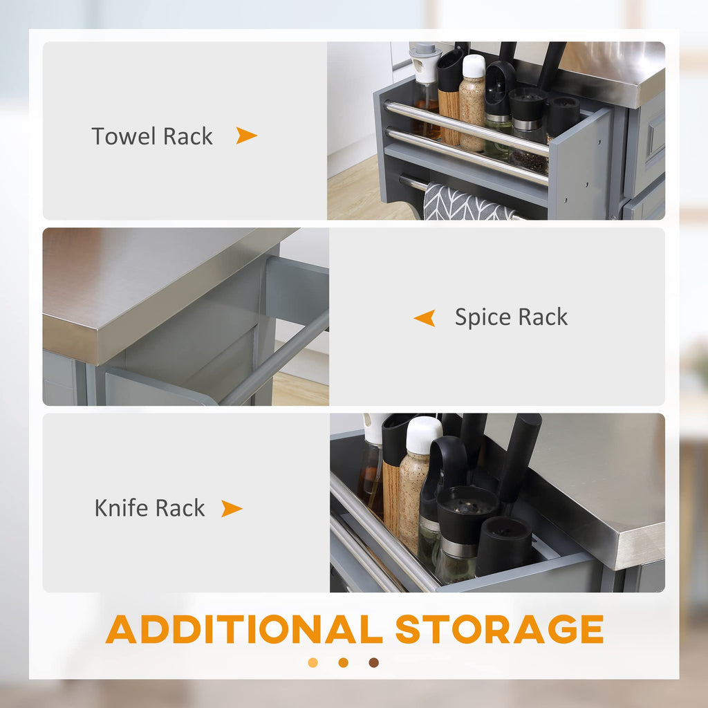 HomCom Rolling Kitchen Island with Storage, Portable Kitchen Cart - B0BL2T9PZV-1