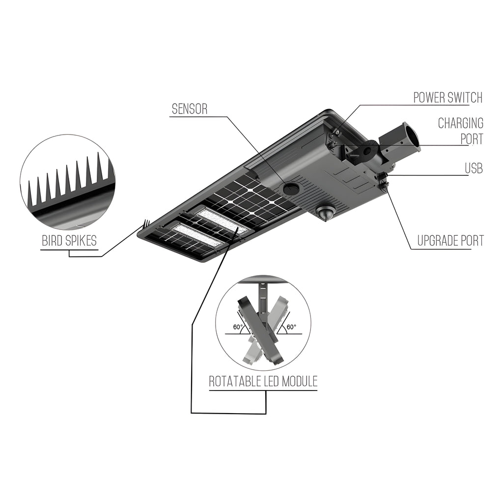 AVS Energy Solar LED Street Light 50 Watt 10091 Lumens 5000K Smart Street Light Parking Lot Light Solar All in One Street Light  - AVS Energy