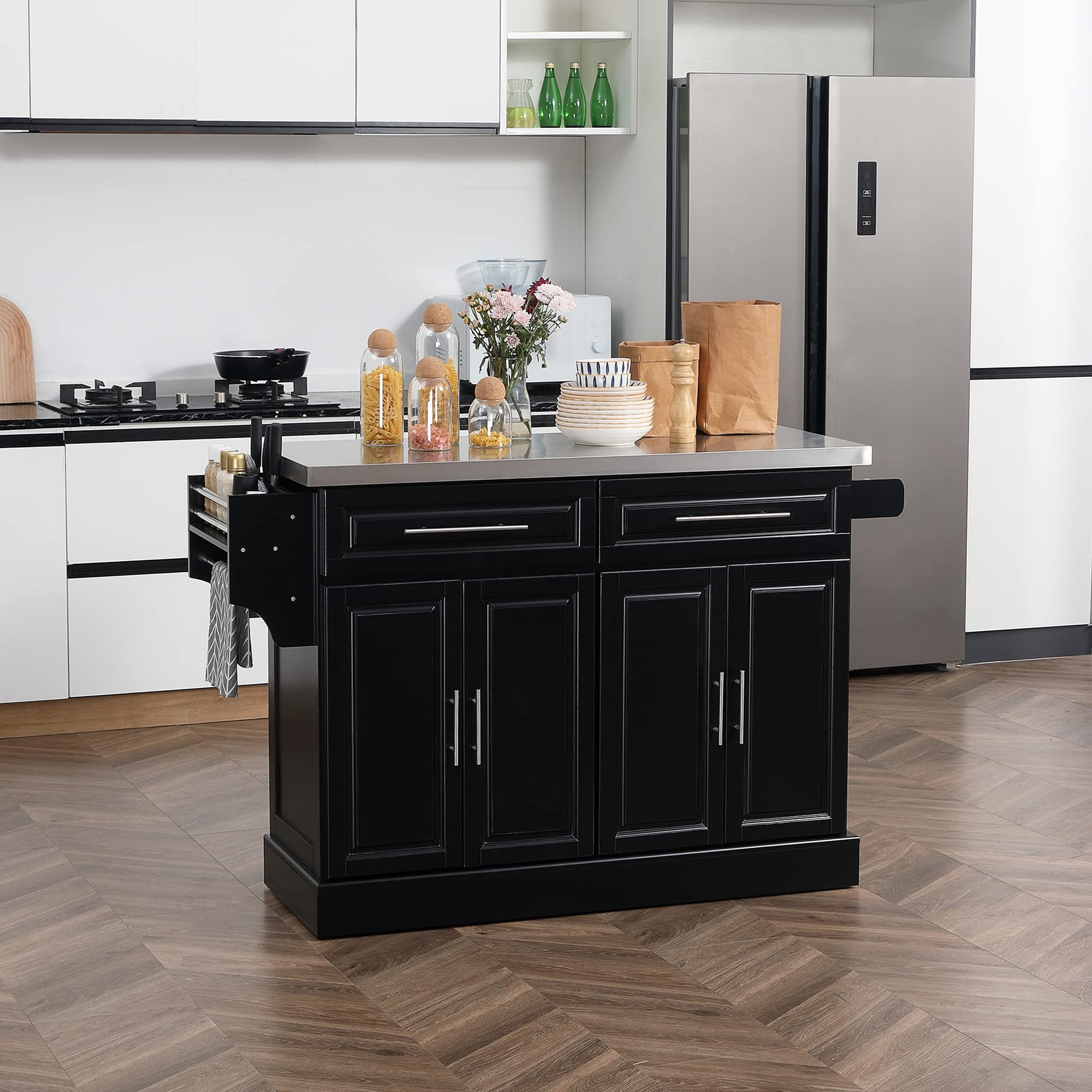 HomCom Rolling Kitchen Island with Storage, Portable Kitchen Cart with Stainless Steel Top - B071YMR7FJ-1