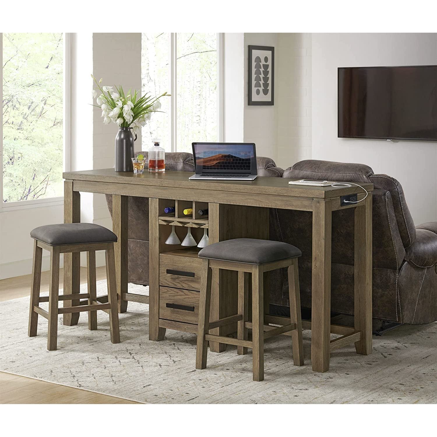 Sunset Trading Saunders 71" Narrow Bar Console Sofa Table with Charging Station - ED-D18620TCB