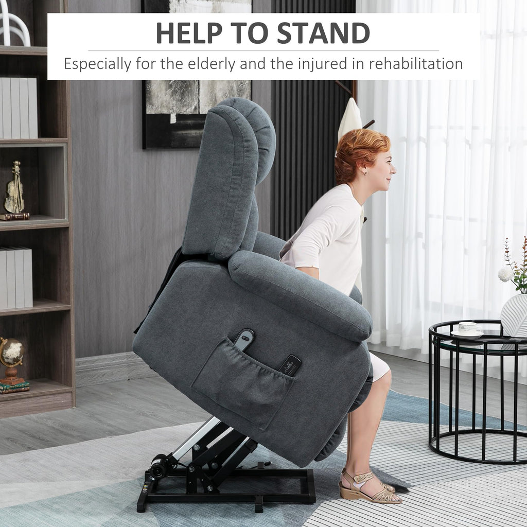 HomCom Power Lift Chair for Elderly Big and Tall with Massage, Linen Fabric Upholstered Recliner - B0B769TVRJ
