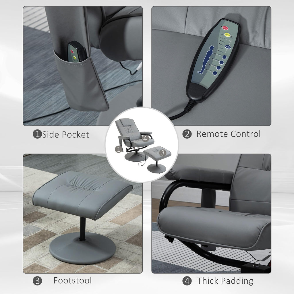 HomCom Massaging Faux Leather Recliner Chair and Ottoman Set, Swivel Vibration - B0C73RSQRK