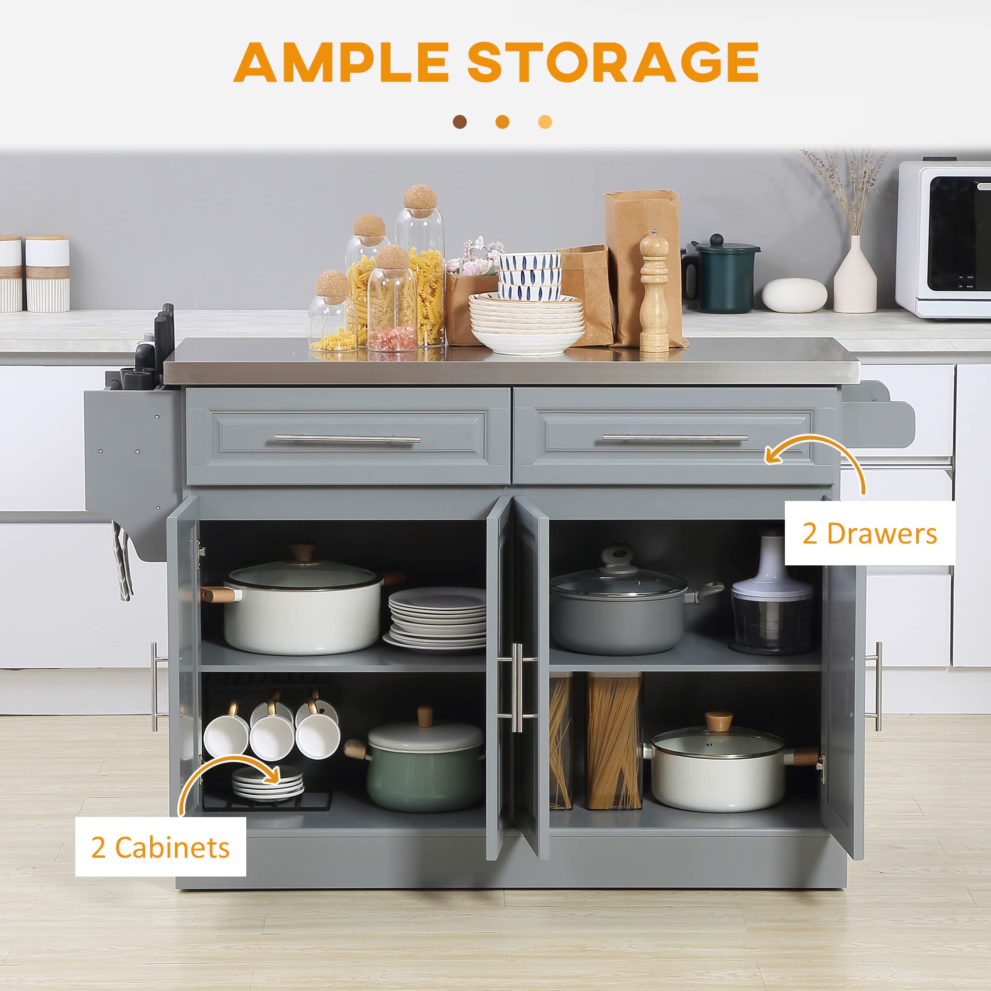 HomCom Rolling Kitchen Island with Storage, Portable Kitchen Cart - B0BL2T9PZV-1