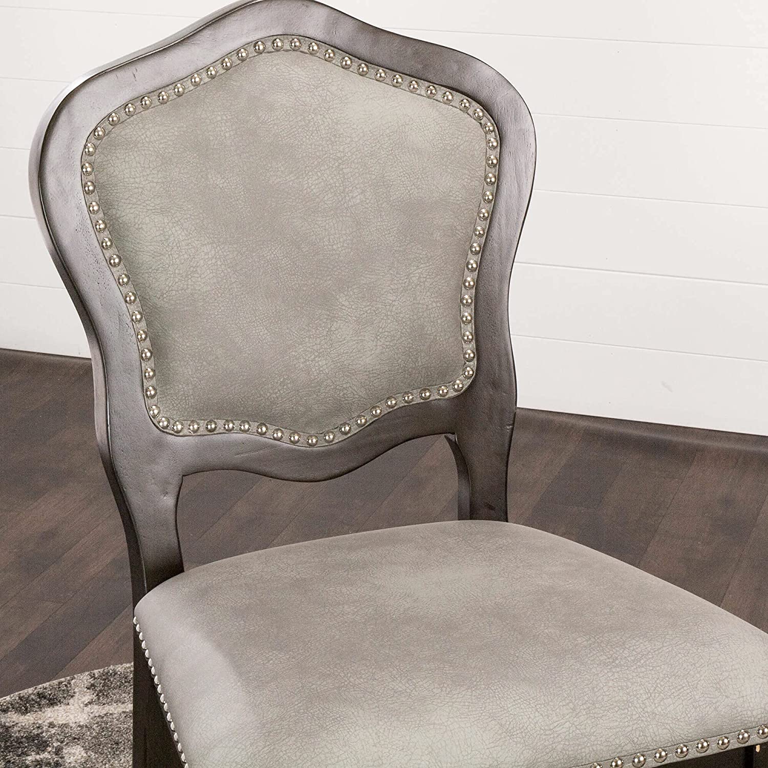 Sunset Trading Vegas Upholstered Barstools with Backs | Counter Height Dining Chairs | Distressed Gray Wood | Nailheads | Set of 2 -  CR-87711-24-2