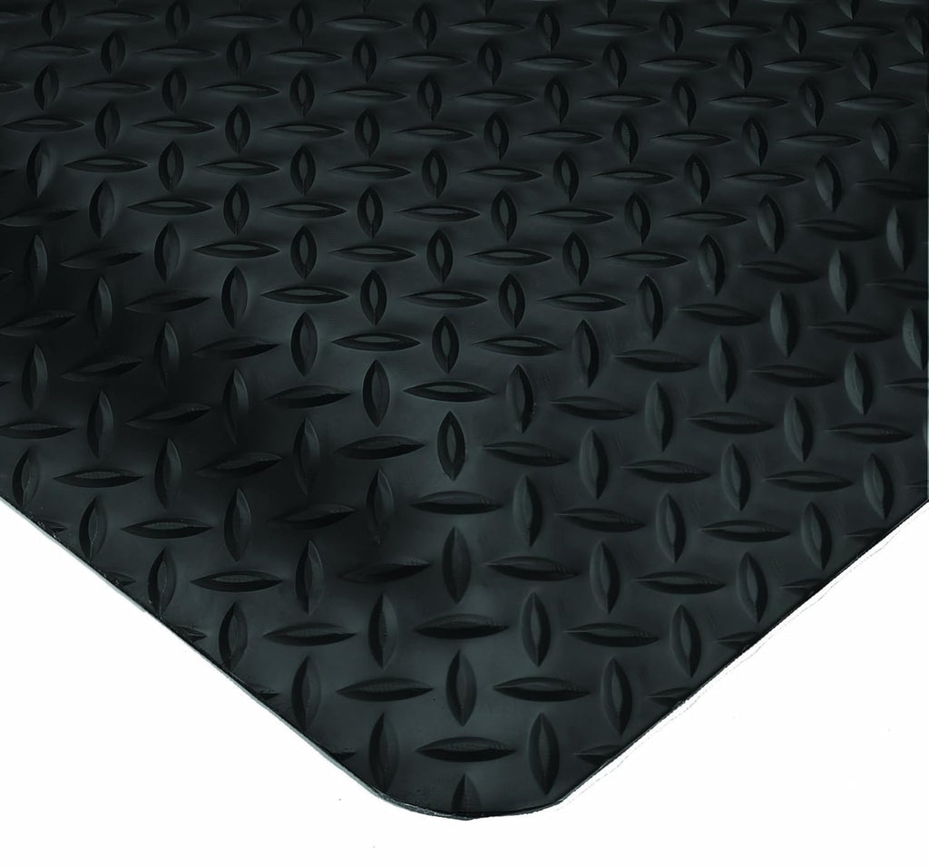 Wearwell Diamond-Plate SpongeCote UltraSoft Mat, 4' Width x 75' Length x 15/16" Thickness, Black - 414.1516x4x75BK