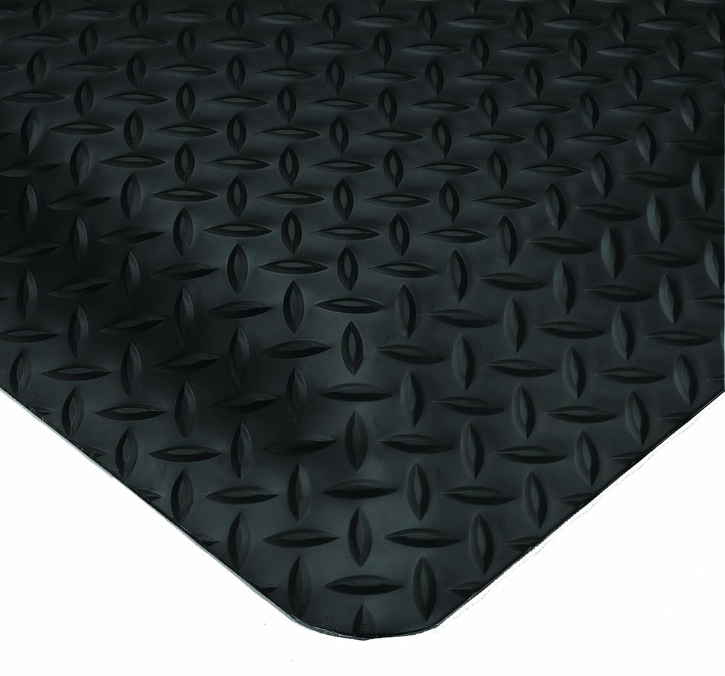 Wearwell Diamond-Plate SpongeCote UltraSoft Mat, 3' Width x 75' Length x 15/16" Thickness, Black - 414.1516x3x75BK