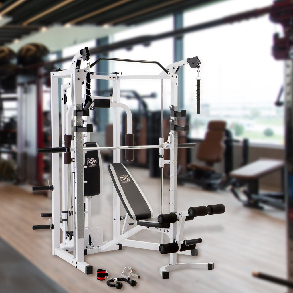 Marcy 5276 Combo Smith Heavy-Duty Total Body Strength Home Gym Machine, White - 84823