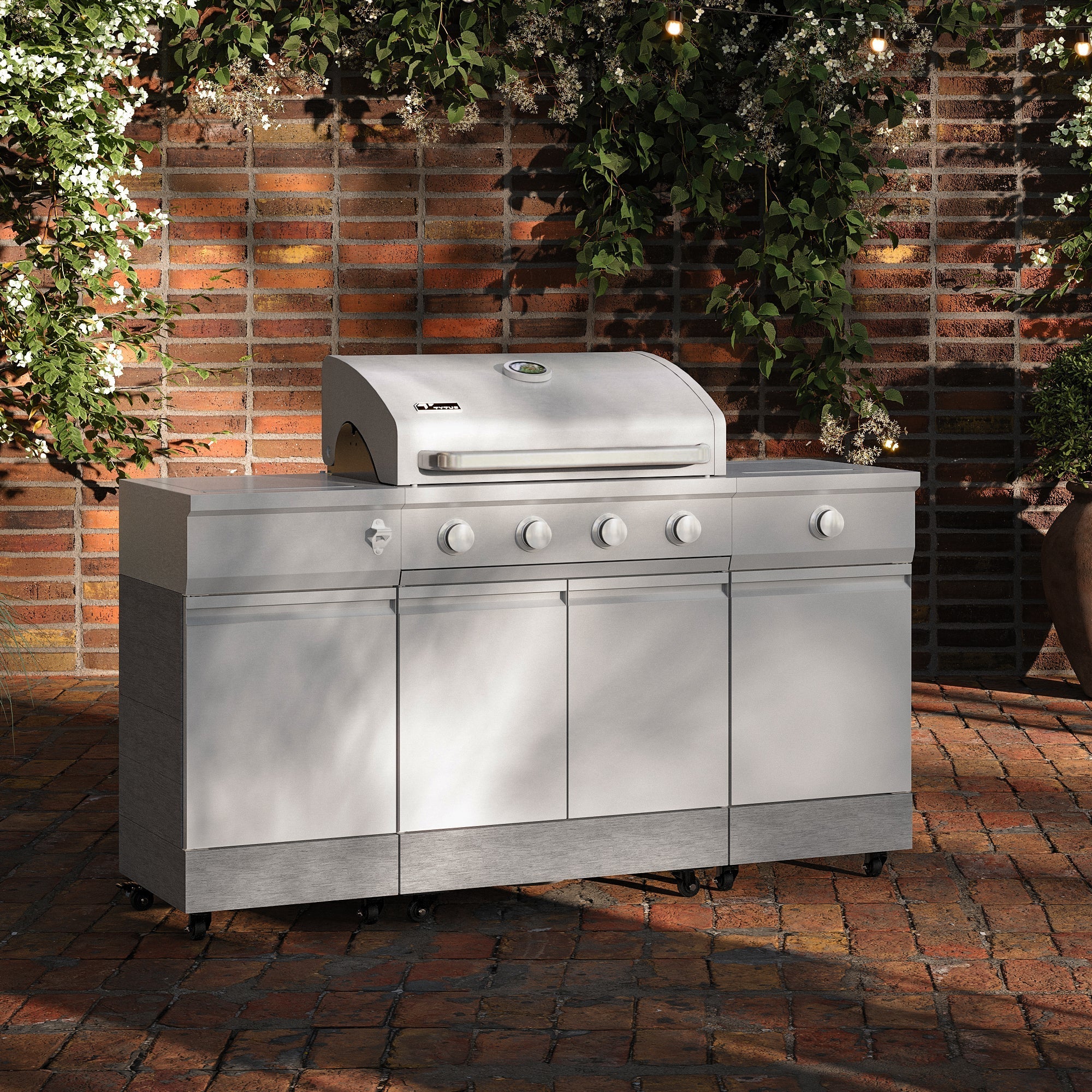 TYTUS Fresno 5-Burner LP/NG Convertible Grill in Stainless Steel + Carbon Wood - TDT-021-0705