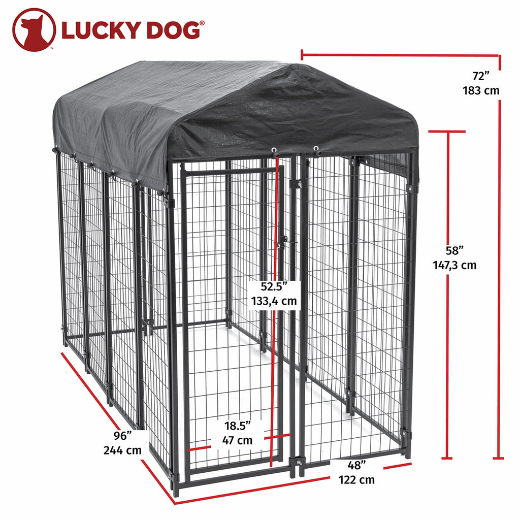 Lucky Dog Uptown Large Outdoor Covered Kennel Secure Fenced Pet Dog Crate, Black - 90333