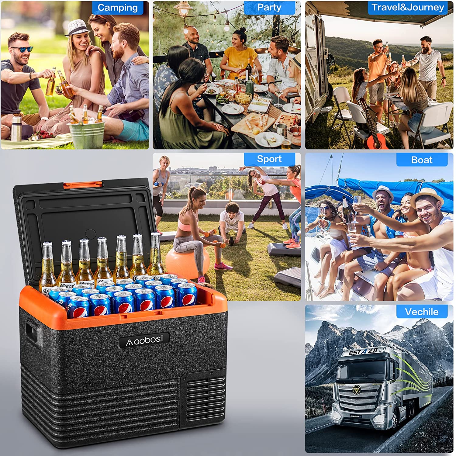 AOBOSI 12 Volt Car Refrigerator Single Zone 42Qt/40L - ‎CL40