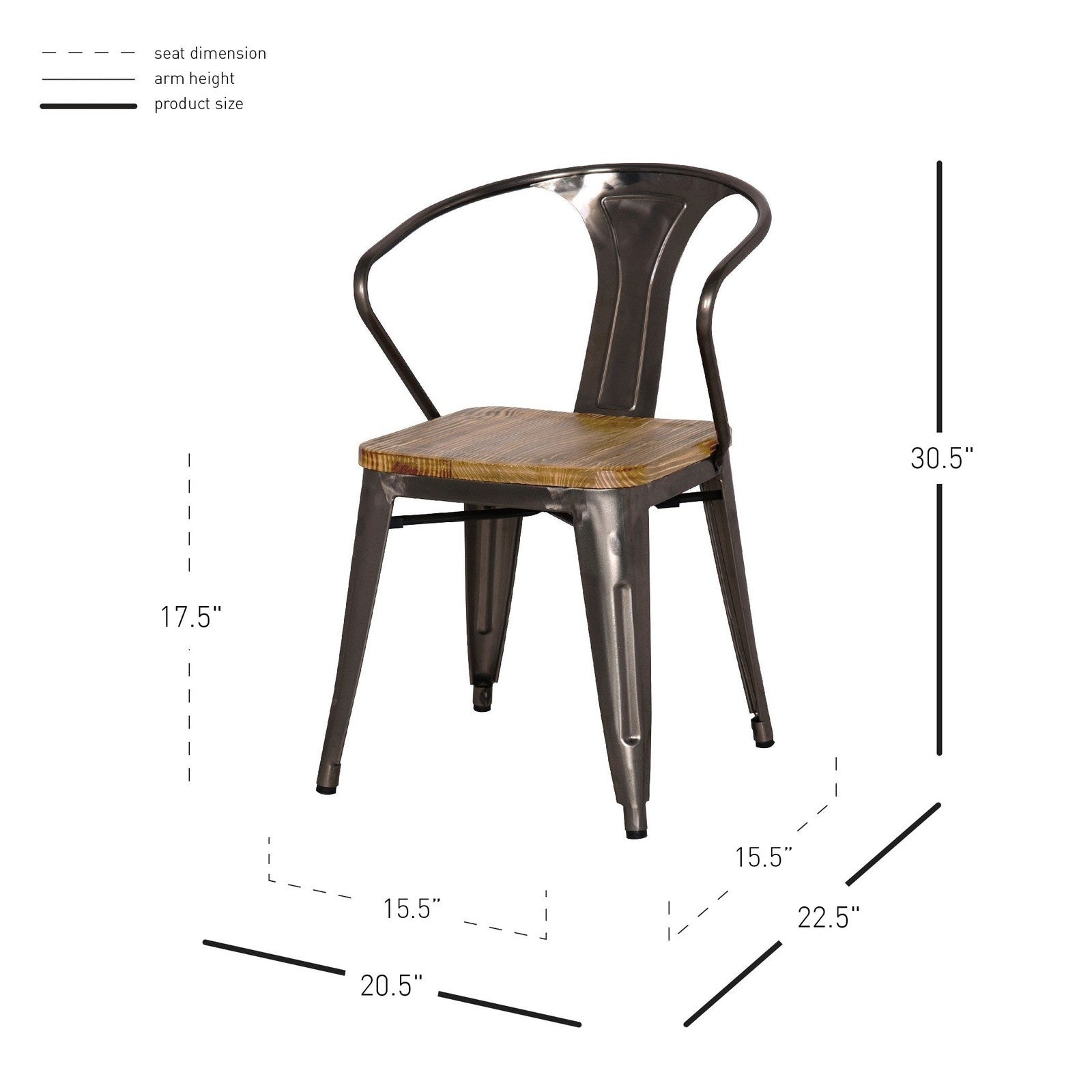New Pacific Direct Metropolis Metal Arm Chair, (Set of 4) 938730-GM - 938730-GM