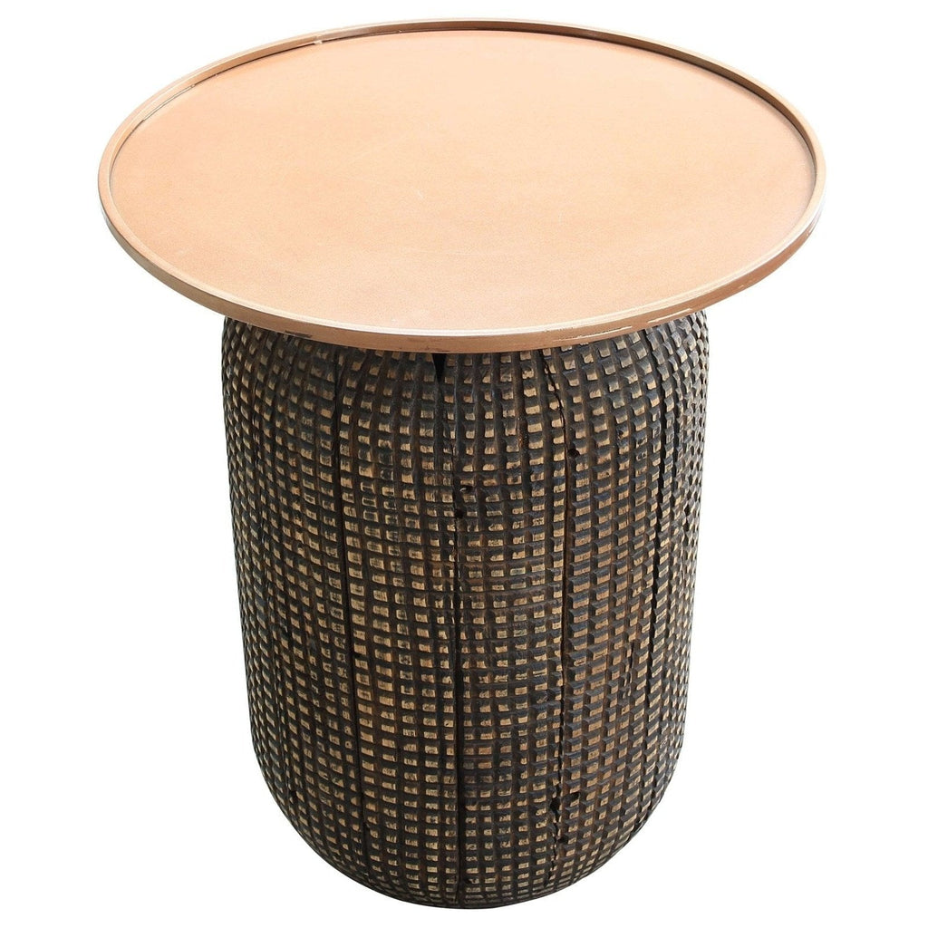 New Pacific Direct Atalia Recycled Teak Root Side/ End Table w/ Steel Tray Top 9600044 - 9600044