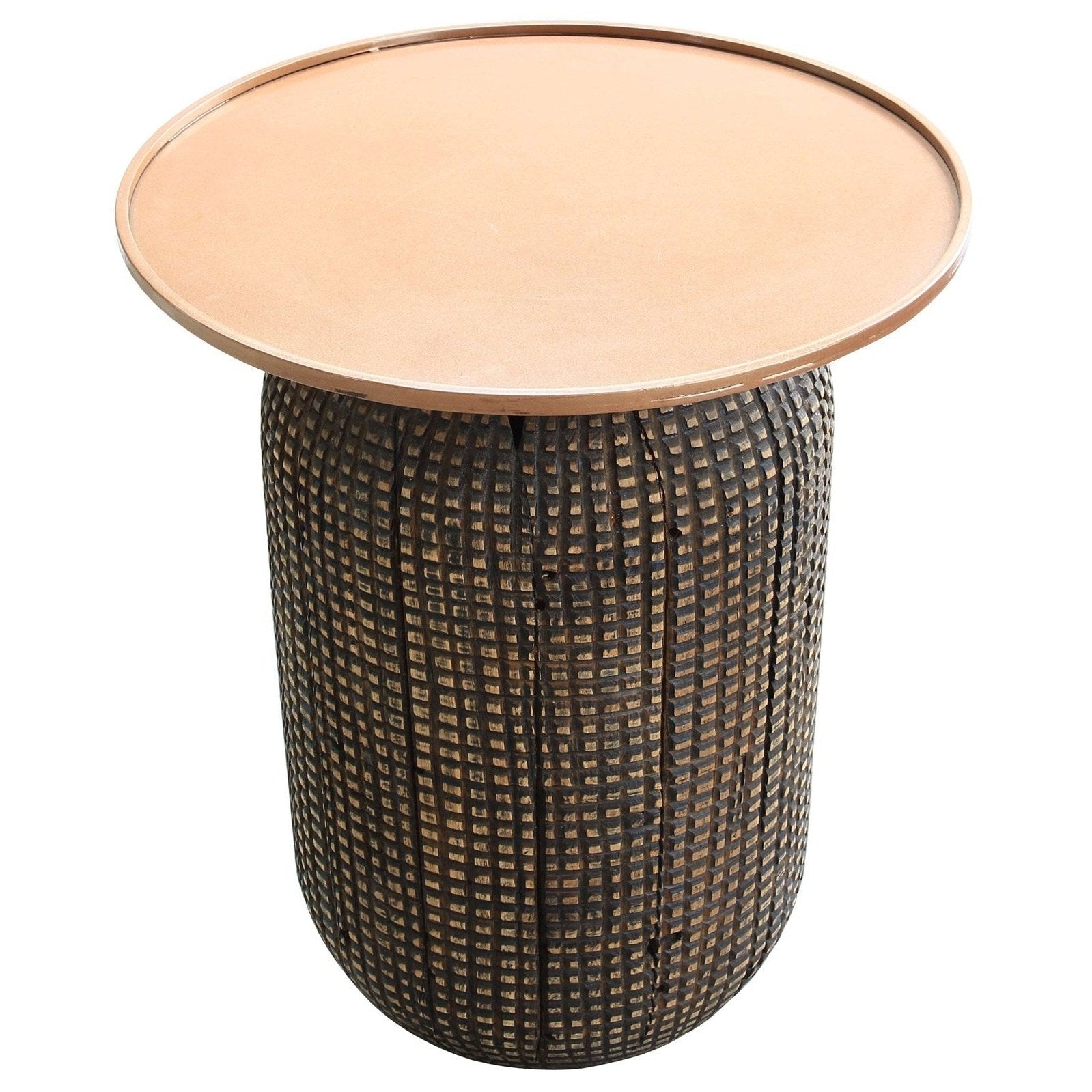 New Pacific Direct Atalia Recycled Teak Root Side/ End Table w/ Steel Tray Top 9600044 - 9600044