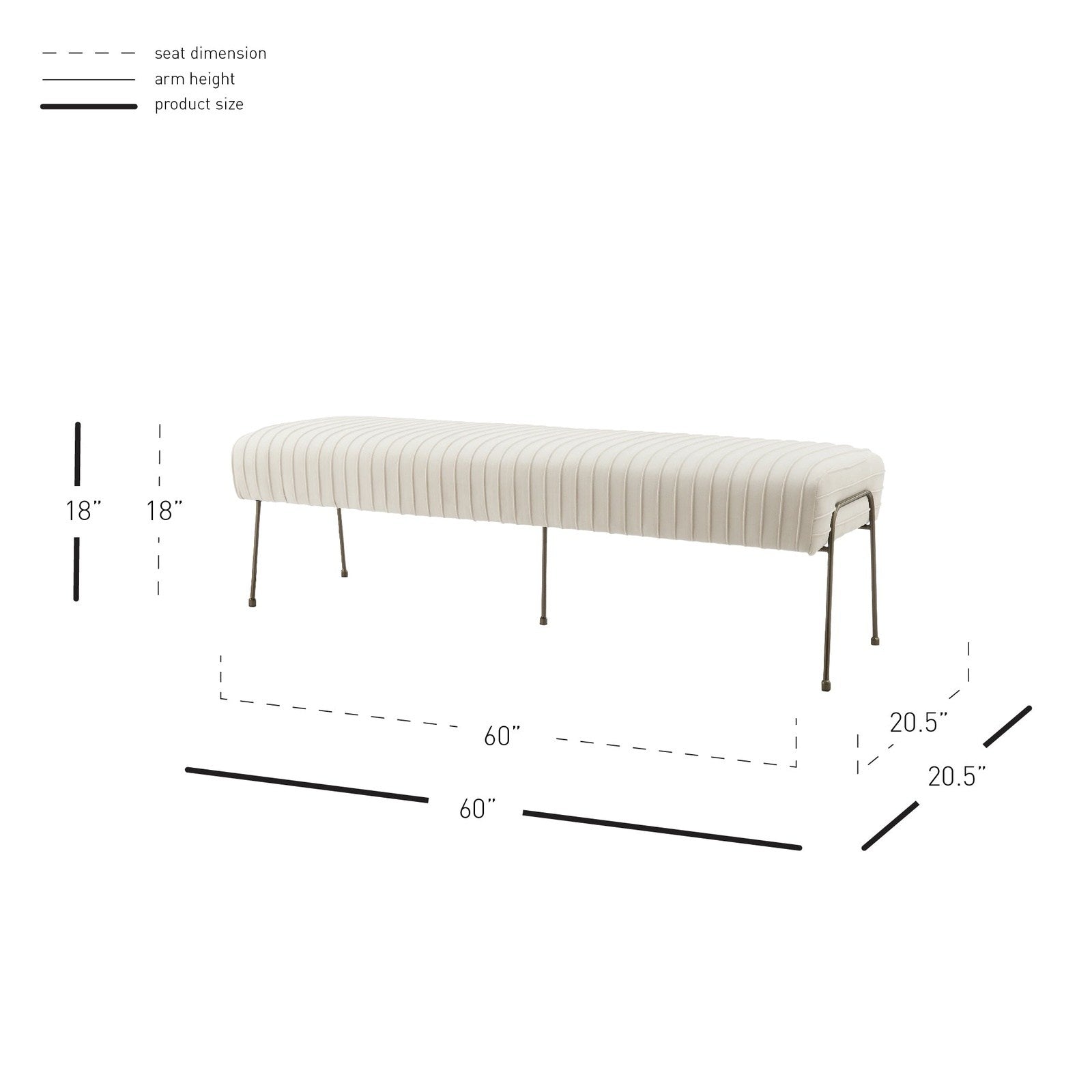 New Pacific Direct Merritt Pleated Velvet Fabric Bench 9900030-332