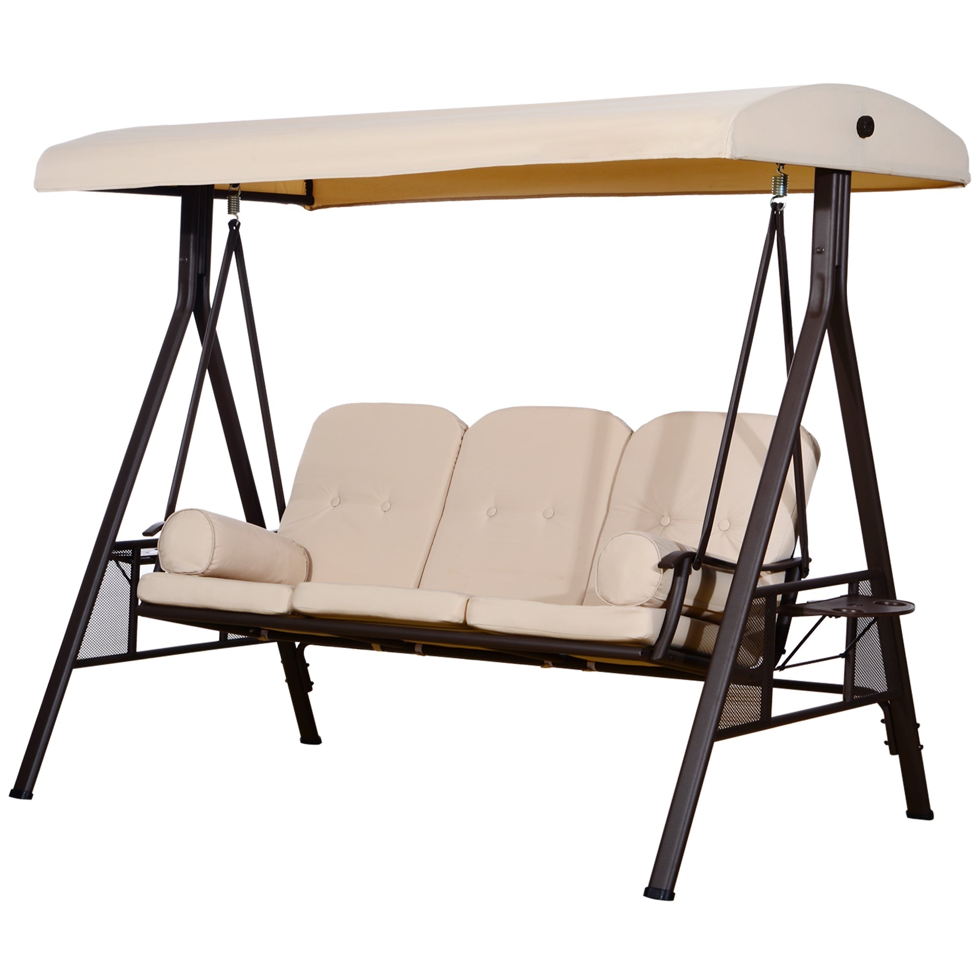 Outsunny 3-Seat Patio Swing Chair with Adjustable Canopy, Removable Cushion & Pillows, Beige -84A-068