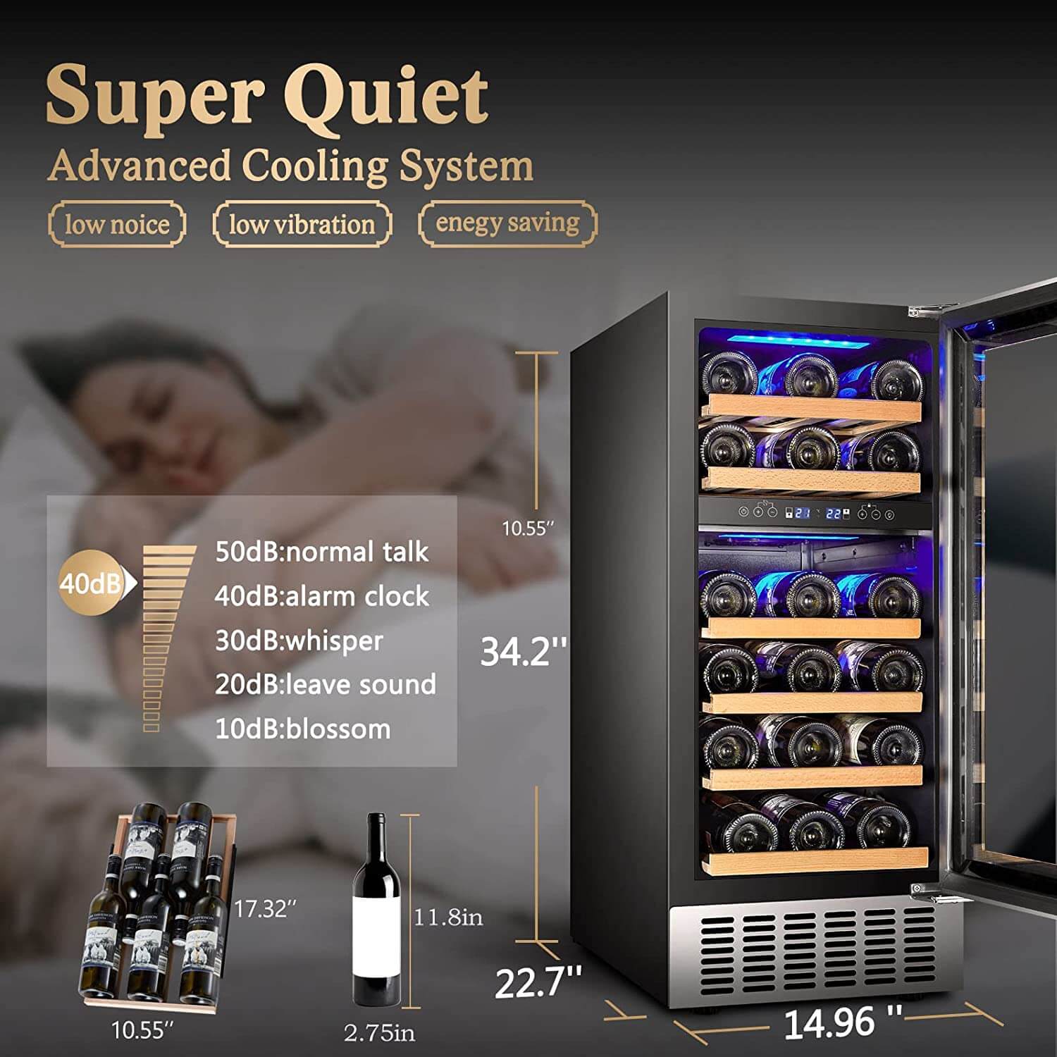Bodega cooler 15 Inch Wine Cooler 28 Bottle Dual Zone Wine Refrigerator ‎JC-85B