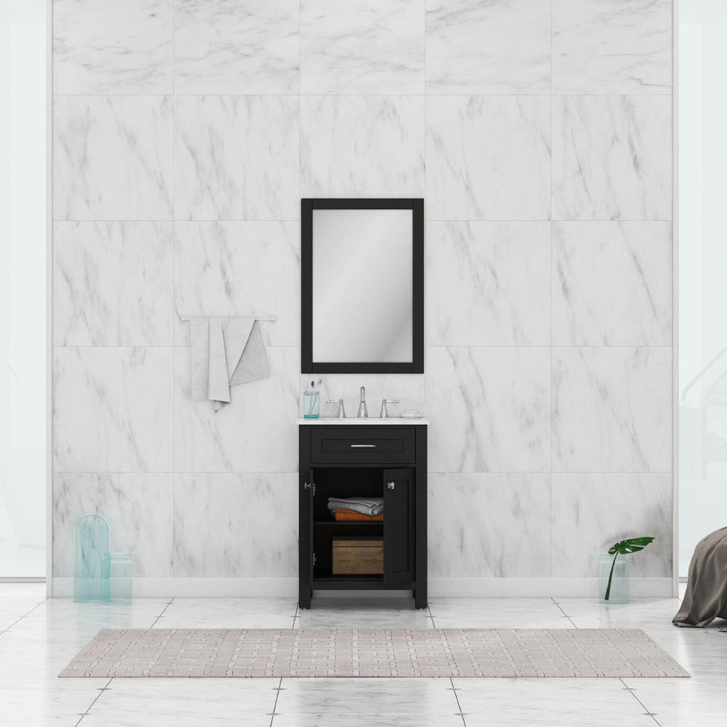 Alya Bath Norwalk 24" Single Espresso Freestanding  Bathroom Vanity With Carrara Marble Top, Ceramic Sink and Wall Mounted Mirror - HE-101-24-E-CWMT + HE-101/102-24-E-M