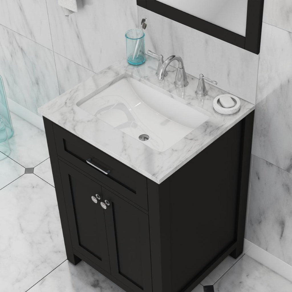 Alya Bath Norwalk 24" Single Espresso Freestanding  Bathroom Vanity With Carrara Marble Top, Ceramic Sink and Wall Mounted Mirror - HE-101-24-E-CWMT + HE-101/102-24-E-M