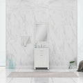 Alya Bath Norwalk 24" Single White Freestanding  Bathroom Vanity With Carrara Marble Top, C - HE-101-24-W-CWMT + HE-101/102-24-W-Meramic Sink and Wall Mounted Mirror