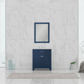 Alya Bath Norwalk 30" Single Blue Freestanding  Bathroom Vanity With Carrara Marble Top, Ceramic Sink and Wall Mounted Mirror - HE-101-30-B-CWMT + HE-101/102-30-B-M