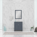 Alya Bath Norwalk 30" Single Gray Freestanding  Bathroom Vanity With Carrara Marble Top, C - HE-101-30-G-CWMT + HE-101/102-30-G-Meramic Sink and Wall Mounted Mirror