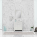 Alya Bath Norwalk 30" Single White Freestanding  Bathroom Vanity With Carrara Marble Top, Ceramic Sink and Wall Mounted Mirror - HE-101-30-W-CWMT + HE-101/102-30-W-M