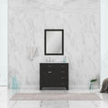 Alya Bath Norwalk 36" Single Espresso Freestanding  Bathroom Vanity With Drawers, Carrara Marble Top, Ceramic Sink and Wall Mounted Mirror - HE-101-36-DR-E-CWMT + HE-101/102-36-G-M