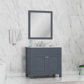 Alya Bath Norwalk 36" Single Gray Freestanding  Bathroom Vanity With Carrara Marble Top, Ceramic Sink and Wall Mounted Mirror - HE-101-36-G-CWMT + HE-101/102-36-G-M